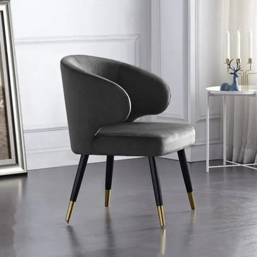 Upholstered Dining Chairs Mid-Century Gray Velvet Dining Chairs with Arm Set of