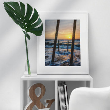 Sunset Between Pillars Coastal Beach - Shore Landscape Photograph Wall Art Print