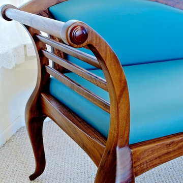 Handmade Settee In Walnut With Leather Upholstery