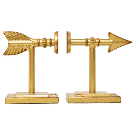 3.5" 2-Piece Cast Iron Arrow Bookend Set, Gold