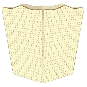 Creme and Gold Fleur de Lis Wastepaper Basket