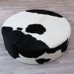 Round Black and White Cowhide Ottomans - Footstools And Ottomans