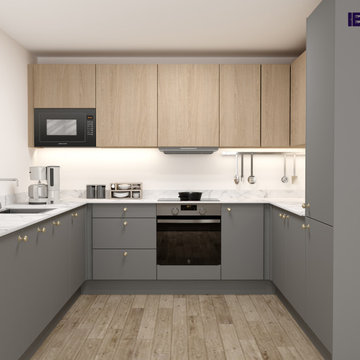 I-shaped Kitchen in Grey Colour | Inspired Elements