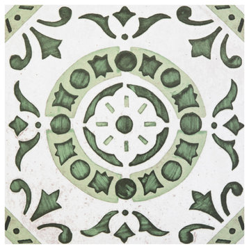 Retro 12x12 Self Adhesive Vinyl Floor Tile, Green Medallion 20 Tiles/20 sq.ft.