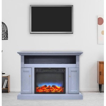 Traditional TV Console, Fireplace With 5 LED Flame Colors & Remote, Slate Blue
