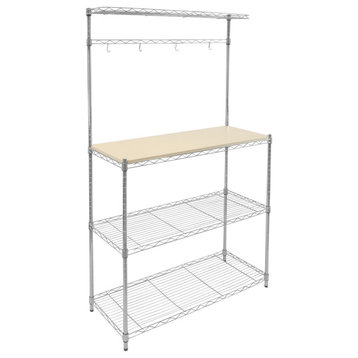 Mount-It! Kitchen Baker's Rack with Wood Table and Storage | Kitchen Storage