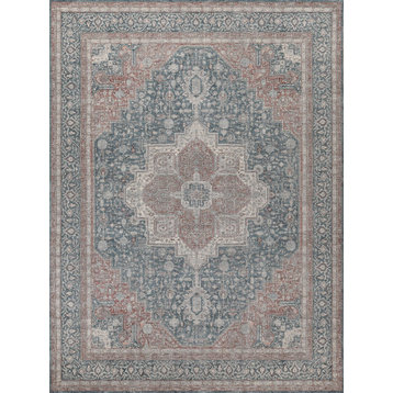 Heritage Power Loomed Polyester and Acrylic Blue/Gray Area Rug, 2'6"x12'