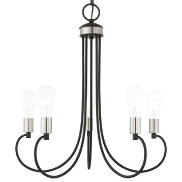 Livex Lighting 42925 Bari 5 Light 25"W Abstract Chandelier - Black with Brushed