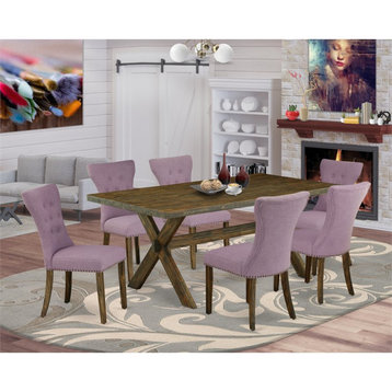 East West Furniture X-Style 7-piece Wood Dining Room Set in Dahlia Purple