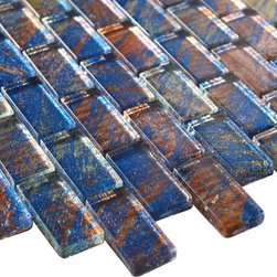 1x2 Glossy Glitter Blue and Red Sky Subway Glass Mosaic Tiles - Home Accessories & Decor