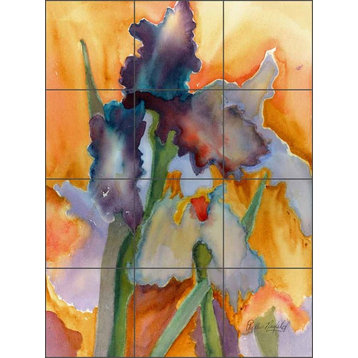 Ceramic Tile Mural Backsplash, Abstract Iris by Phyllis Neufeld, 12.75"x17"