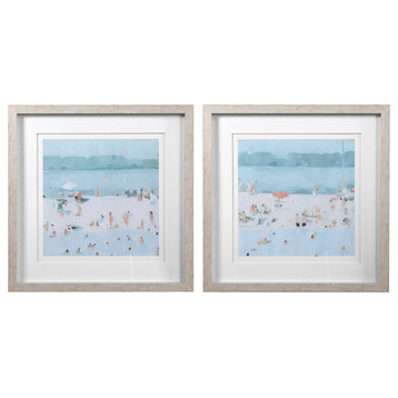 Impressionist 31" Watercolor Beach Scene Framed Print 2-Piece Set