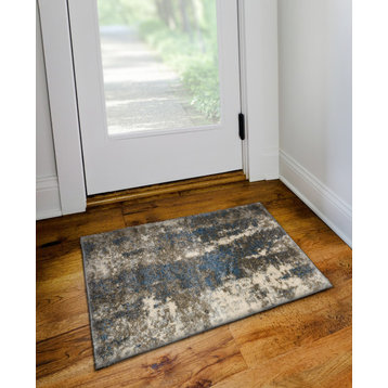 Addison Barkley Distressed Gray Abstract 1'8"x2'6" Accent Rug