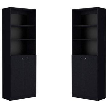 Home Square 2 Door Engineered Wood Bookcase in Black - Set of 2