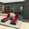 Hampton 3 Piece Outdoor Chaise Lounge Set, Heather Wicker and Ruby Cushions