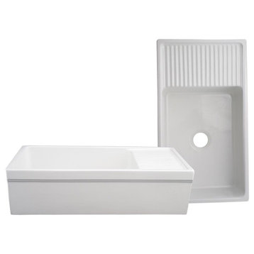 Large Quatro Alcove Reversible Fireclay Sink, White