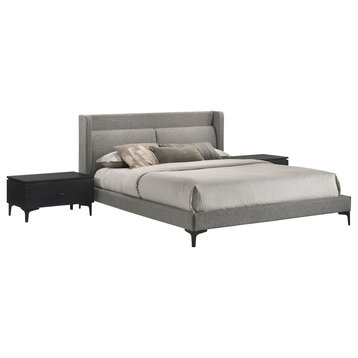 Legend 3-Piece Gray Fabric Platform Bed and Nightstands Bedroom Set, Queen