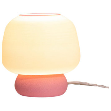 Mushroom 10" Plant-Based PLA Dimmable LED Table Lamp, White/Light Pink