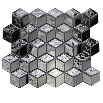 Silver Cube 12x12 3D Glass Mosaic, 15 Sheets
