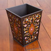 Novica Handmade Florid Medallion Reverse Painted Glass Wastebasket