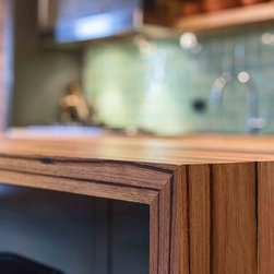 Recycled timber bench top with waterfall edge - Kitchen Benchtops