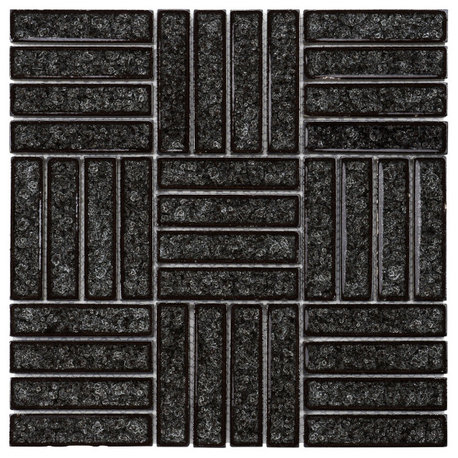 Modket Black Crackle Glass Parquet Mosaic Tile Kitchen Backsplash TDH266CG