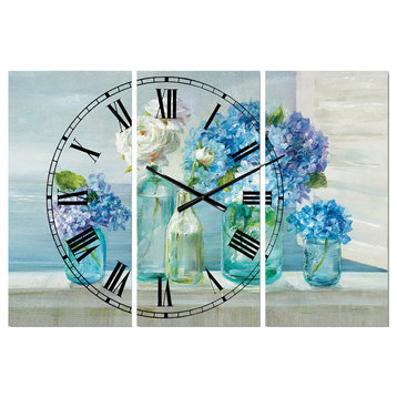 Coastl Flowers Bouquets Nautical and Coastal 3 Panels Metal Clock