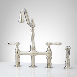 BELLEVUE BRIDGE KITCHEN FAUCET WITH BRASS SPRAYER - LEVER HANDLES - Kitchen Faucets