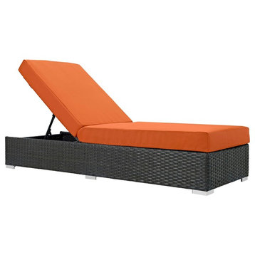 Modern Contemporary Outdoor Patio Chaise Lounge Chair Lounge, Orange, Rattan