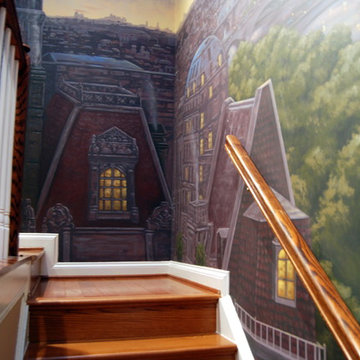 Paris Panorama 360 degree Mural hand painted throughout a 17 foot stairway