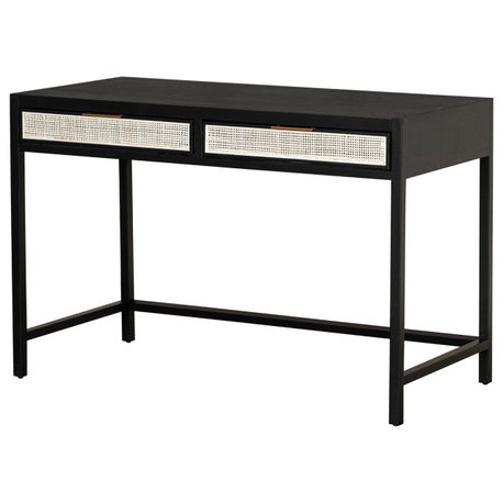 Rattan Desk, Black; Beige