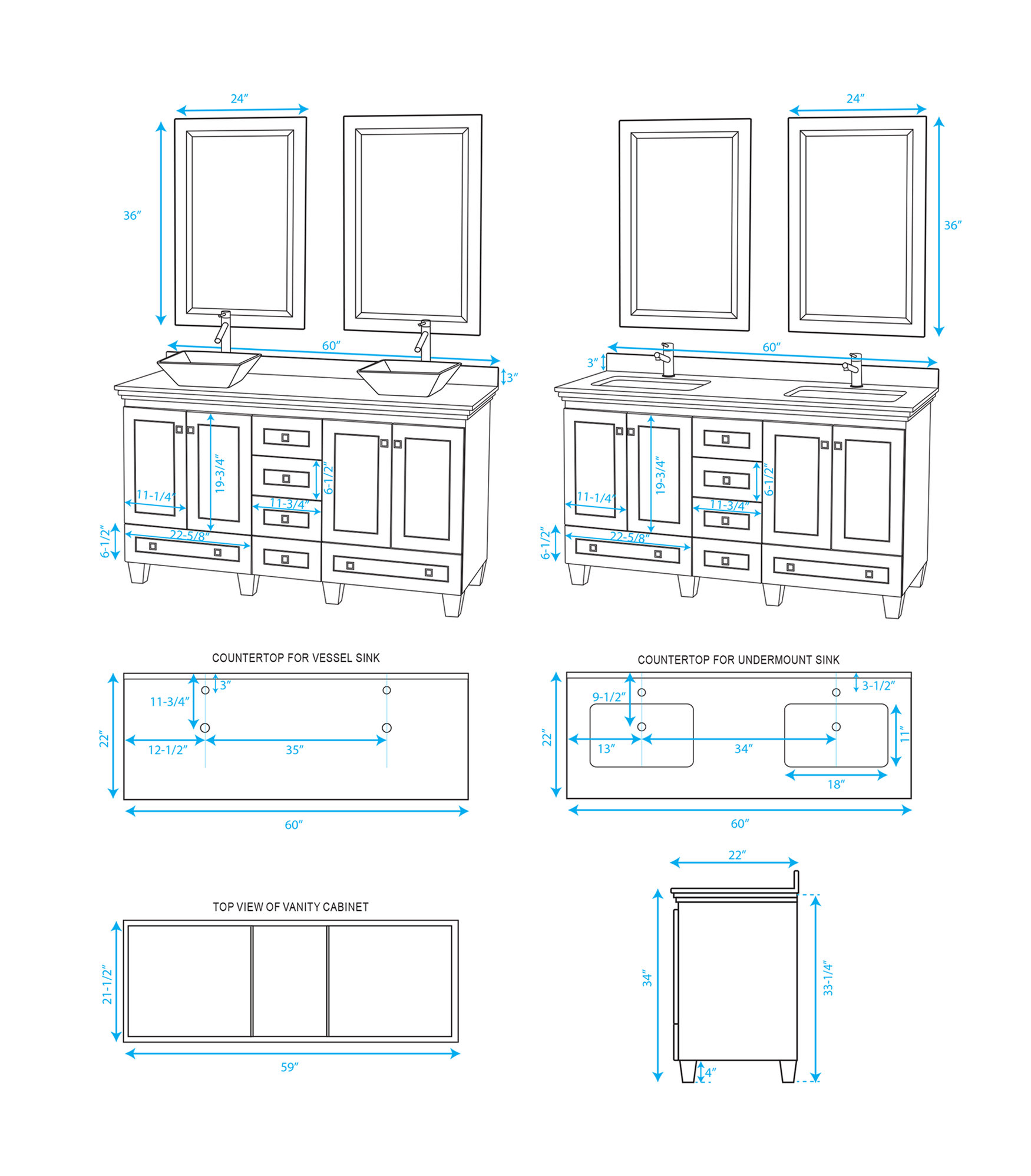 Wyndham WCV800060DOYIVUNSM24 Double Bathroom Vanity with Ivory Marble