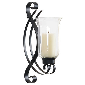 4.5x8x14" Swirl Candle Wall Sconce Holder With Glass Black Metal