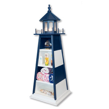 Lighthouse Bookshelf Nautical Poly Book Case, Beacon Light, Patriot Blue/White