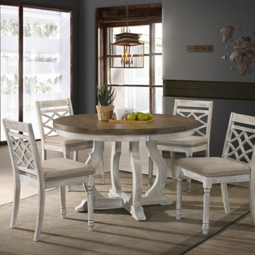 Havanna Vintage Walnut 5Pc 47" Contemporary Round Dining Table Set with Off Whit
