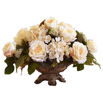 Roses and Silk Floral Arrangement in Vase