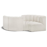 Meridian Furniture - Arc Boucle Fabric Upholstered 4-Pc. Facing Modular Sectional, Cream - Give your living room or den the perfect blend of style and versatility with this Arc boucle fabric curved modular Sectional. Part of the Arc modular furniture collection, this Sectional comes upholstered in rich cream boucle fabric and features deep channel tufting that adds a touch of luxury while enhancing comfort and support. A seamless combination of form and function, this chair can be used with other Arc pieces to create a myriad of configurations in your well-curated room.