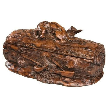 Box Resting Hunting Dog Hinged Lid Intricately Carved Hand-Cast Resin