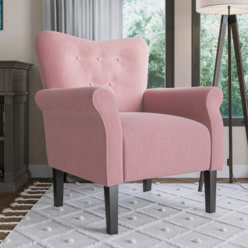 High Wingback Linen Armchair, Pink