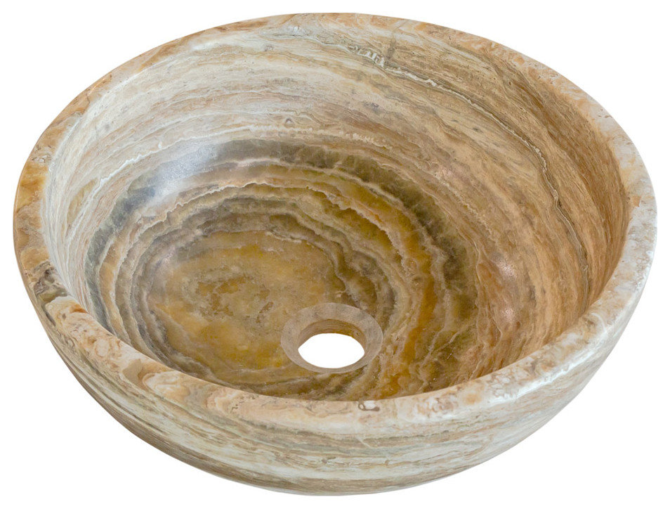 Travertine-Onyx Traonyx Natural Stone Marble Vessel Sink Matte (D)16" (H)6"