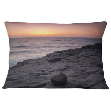 Massive Rock on Beach Magoito Sintra Seashore Throw Pillow, 12"x20"