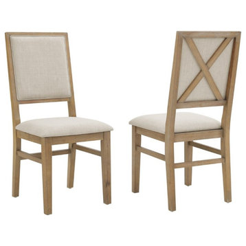 Crosley Furniture Joanna Wood Upholstered Back Chair Set in Brown (Set of 2)