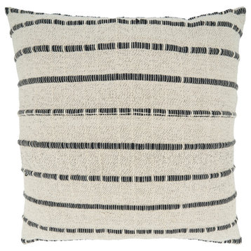 Throw Pillow With Corded Design, Black/White, 22"x22", Down Filled