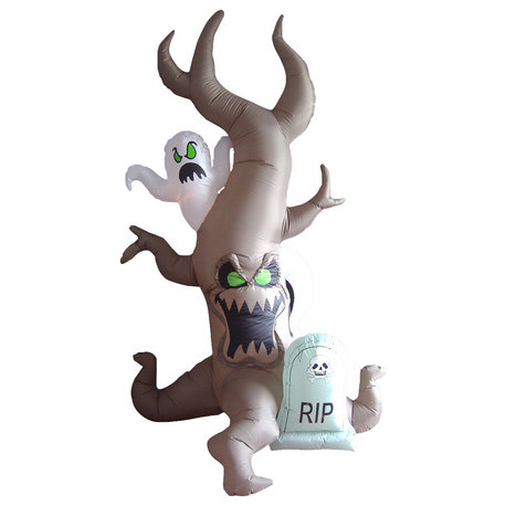 Halloween Inflatable Grave Scene With Tree Monster and Ghost, 8'