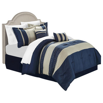 Carlton Navy And Almond Queen 6-Piece Comforter Bed In A Bag Set
