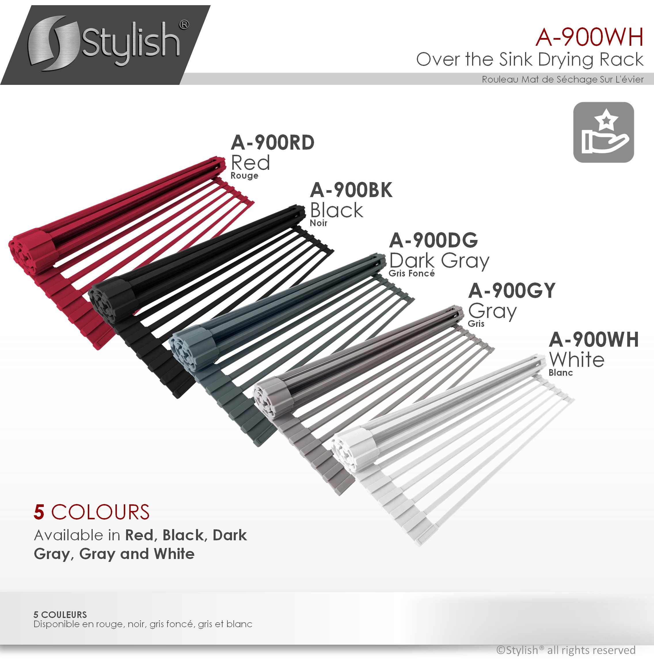 STYLISH Multipurpose Over Sink Roll-Up Dish Drying Rack, White