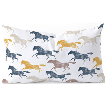 Little Arrow Design Co Wild Horses Blue Oblong Throw Pillow