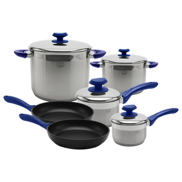 YBM Home 18/10 Tri-Ply Stainless Steel Set Induction Compatible, Blue, 10 Pieces