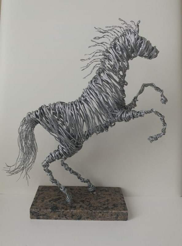 Horse on Granite Stand Wire Sculptures