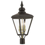 Livex Lighting Inc. - 3 Light Bronze Outdoor Large Post Top Lantern, Antique Brass - The stylish bronze finish outdoor Adams large post top lantern is a great way to update your home's exterior decor. Flat metal curved arms attach to the solid brass decorative housing while clear glass shows off the antique brass finish cluster.